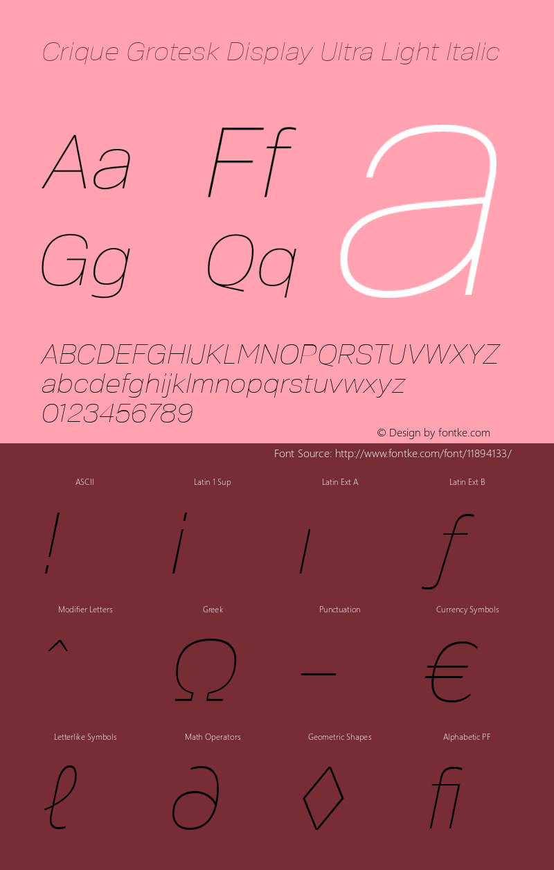 Crique Grotesk Display Ultra Light Italic 2014 Version 1.00图片样张