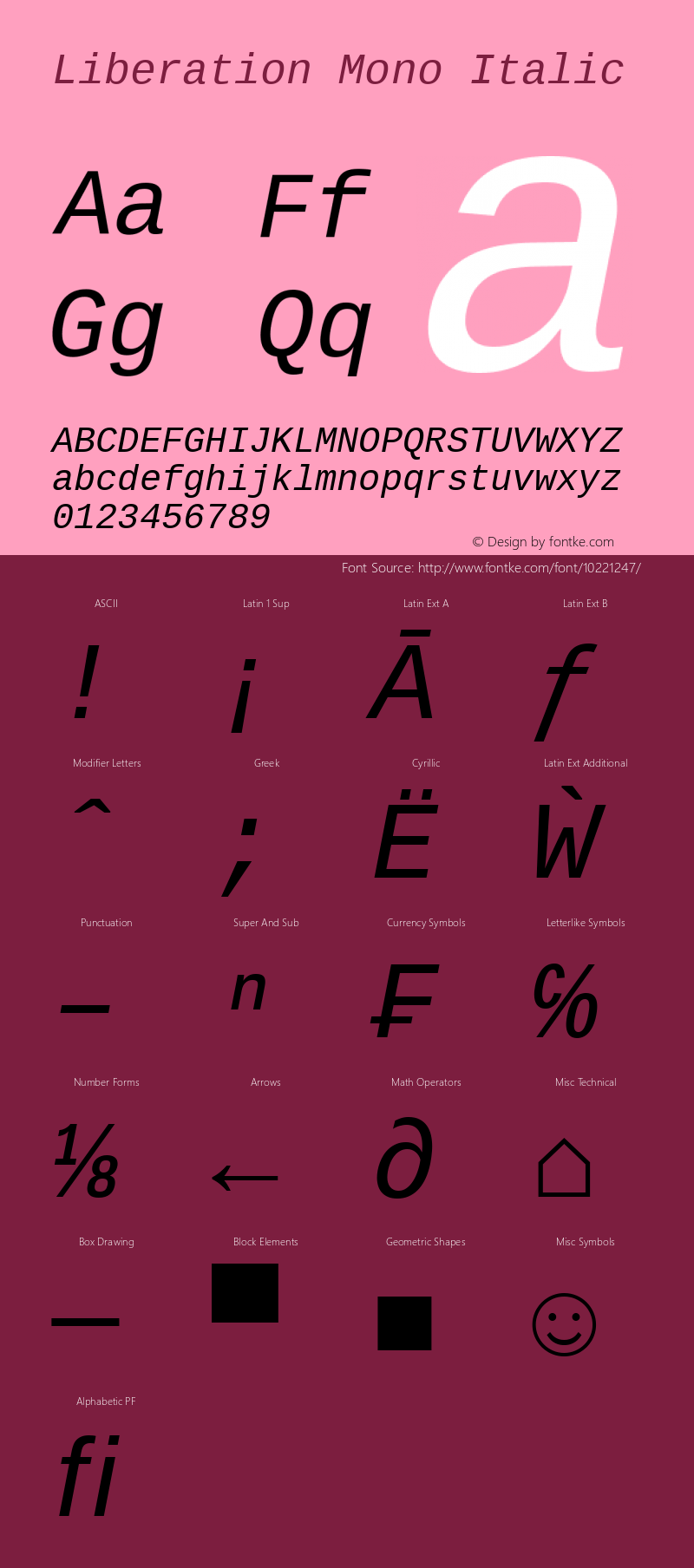 Liberation Mono Italic Version 1.00图片样张