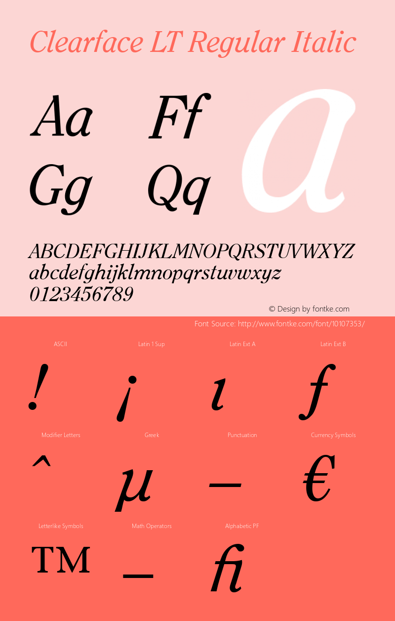 Clearface LT Regular Italic Version 6.1; 2002图片样张