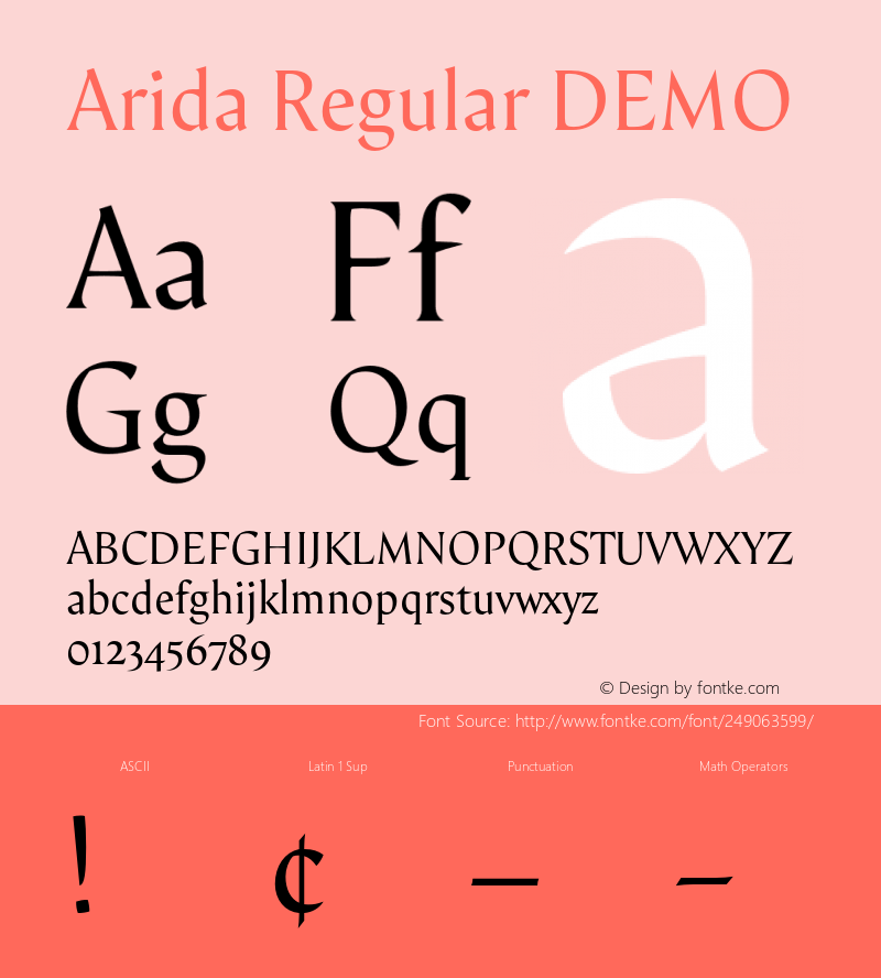 Arida Regular DEMO Version 15.000;hotconv 1.0.109;makeotfexe 2.5.65596图片样张