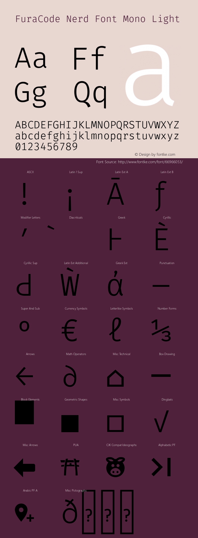 Fura Code Light Nerd Font Complete Mono Version 1.206;PS 001.206;hotconv 1.0.88;makeotf.lib2.5.64775图片样张