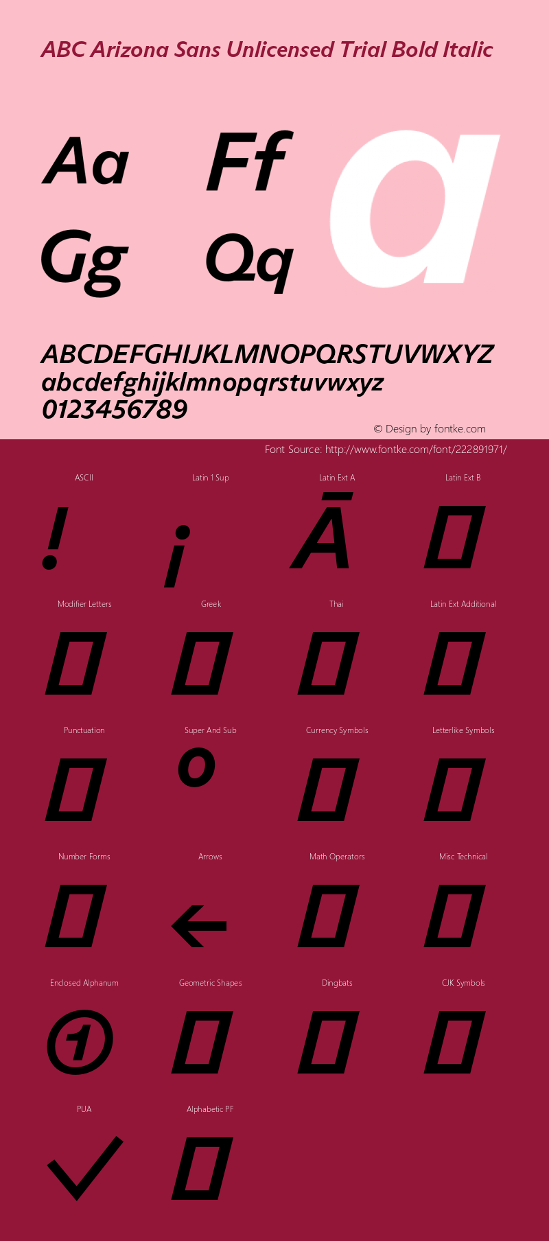 ABC Arizona Sans Unlicensed Trial Bold Italic Version 1.000;Unlicensed Trial图片样张