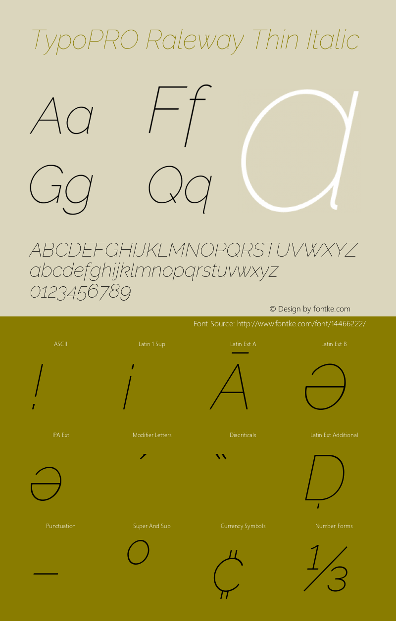 TypoPRO Raleway Thin Italic Version 3.000; ttfautohint (v0.96) -l 8 -r 28 -G 28 -x 14 -w 