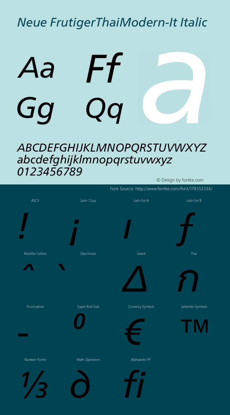 Neue Frutiger Thai Modern Italic Version 1.00, build 29, s3图片样张