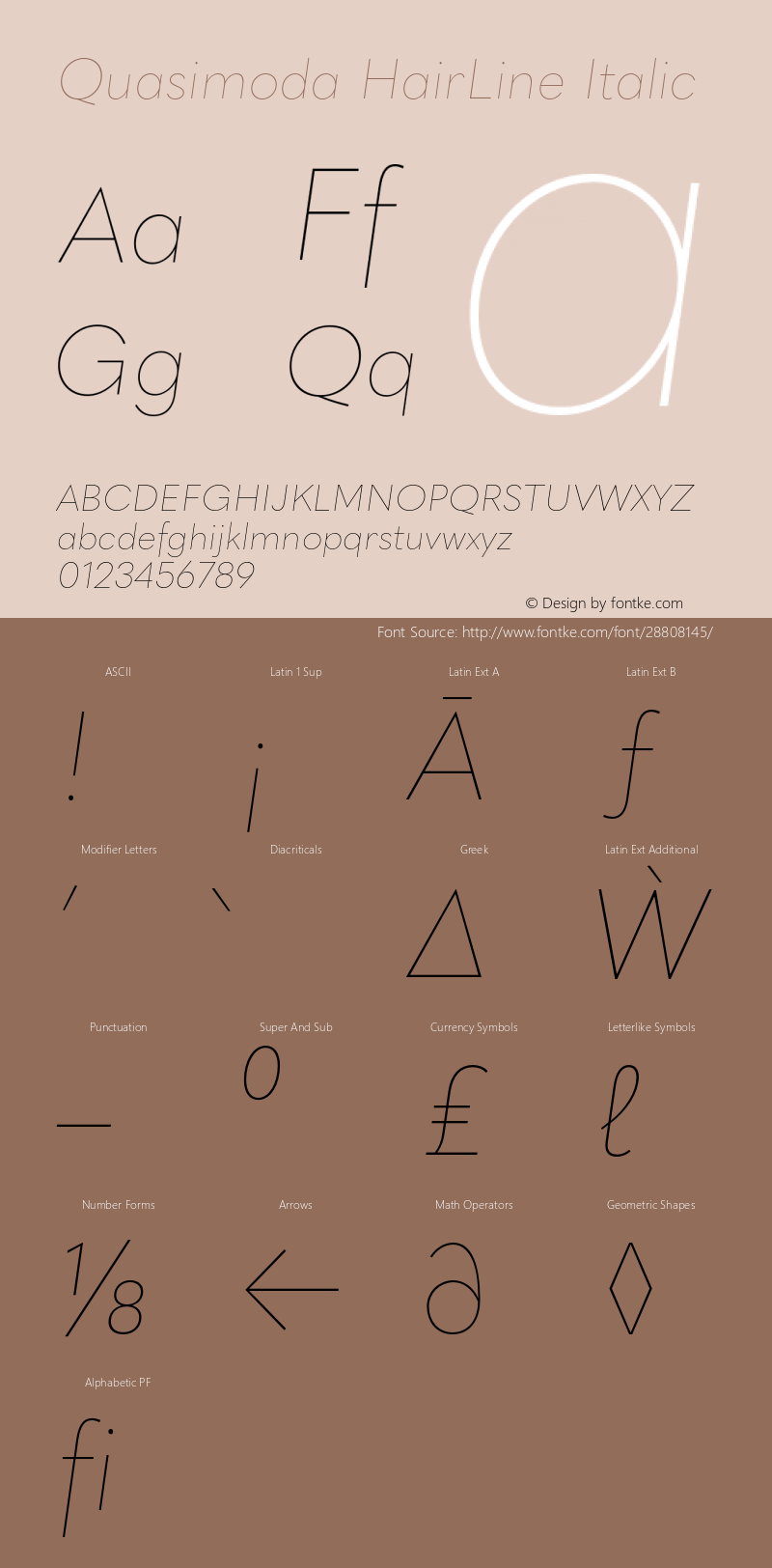 Quasimoda-HairLineItalic Version 1.000;PS 001.000;hotconv 1.0.88;makeotf.lib2.5.64775图片样张