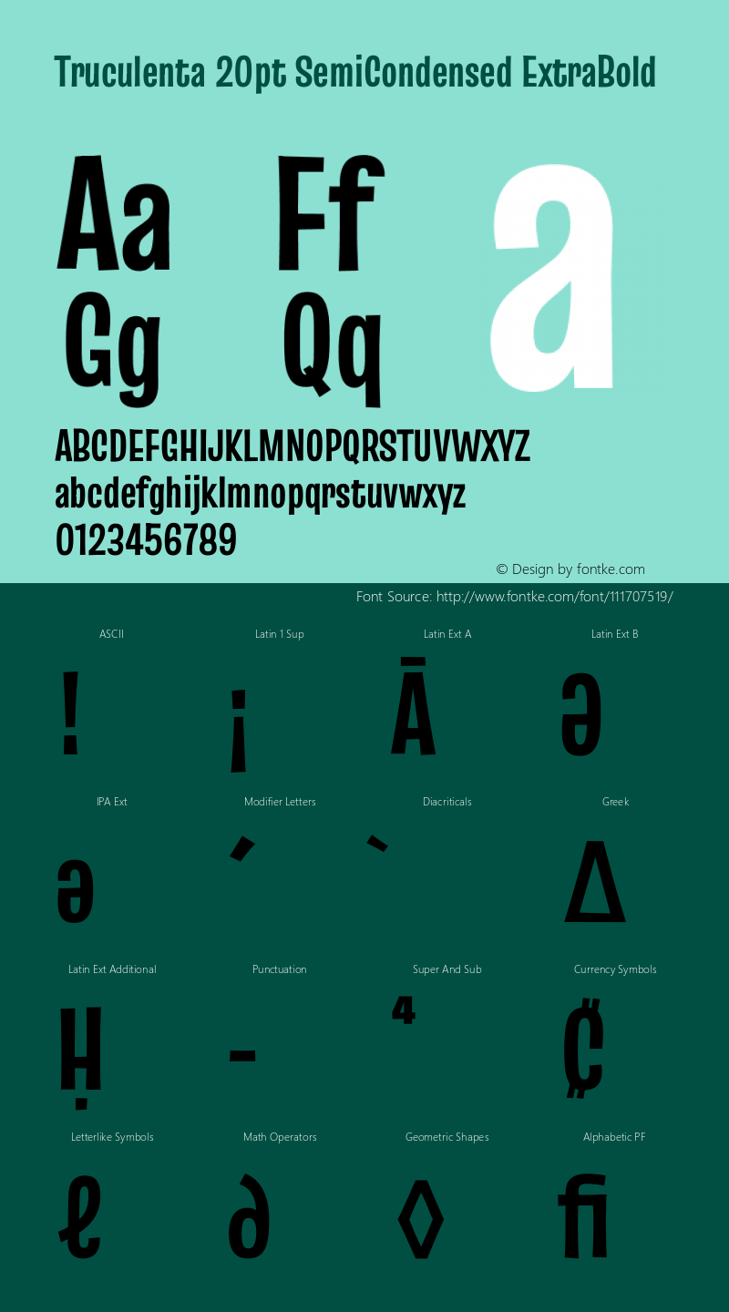 Truculenta 20pt SemiCondensed ExtraBold Version 1.002图片样张