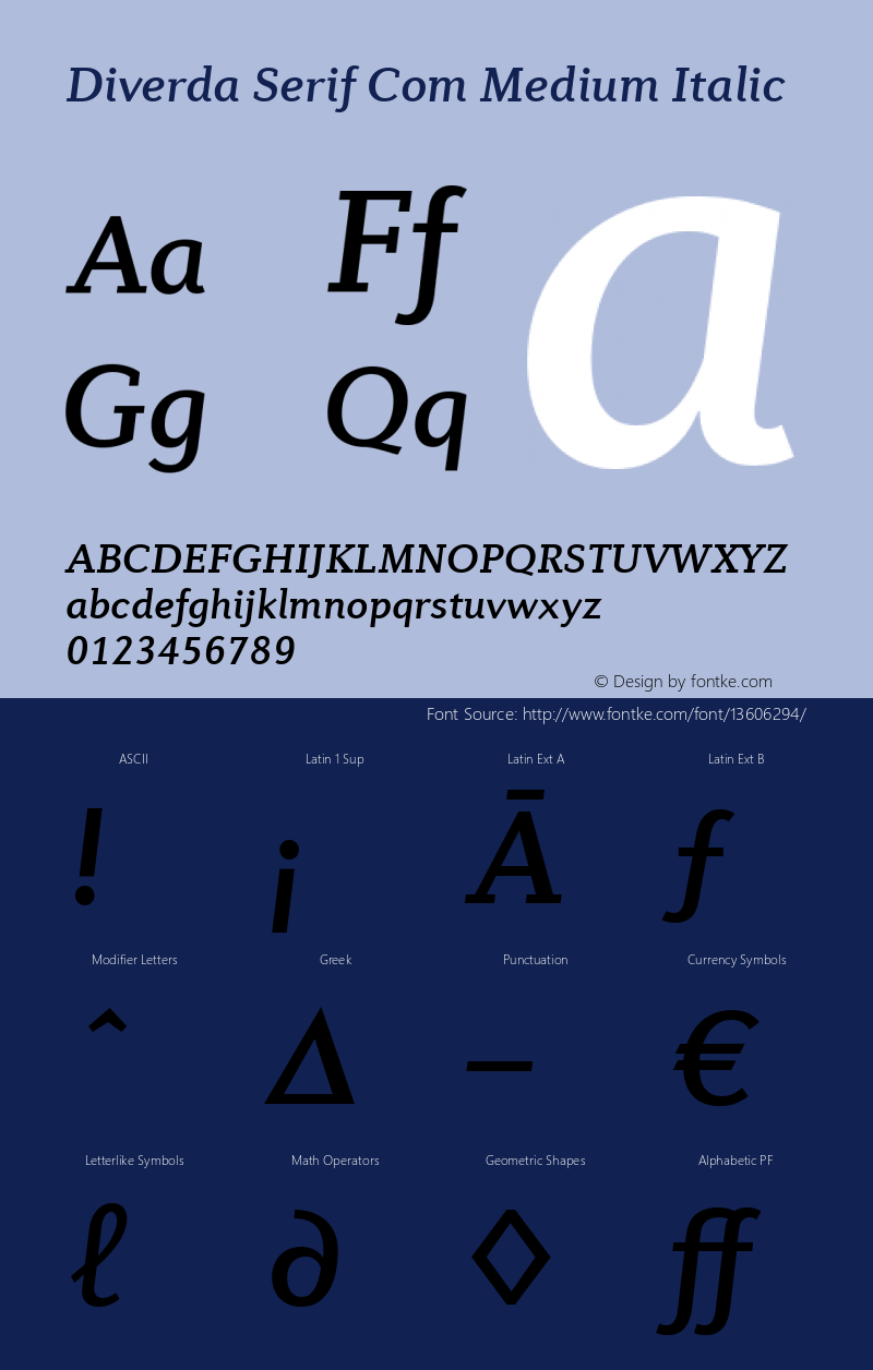 Diverda Serif Com Medium Italic Version 1.20图片样张