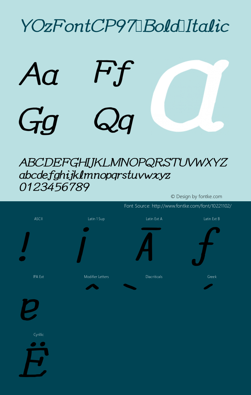 YOzFontCP97 Bold Italic Version 12.03图片样张