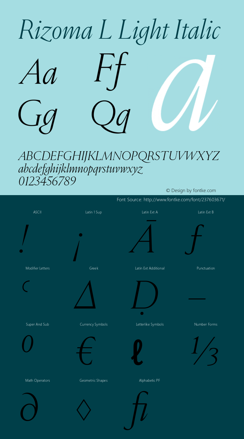 RizomaL-LightItalic Version 1.000图片样张