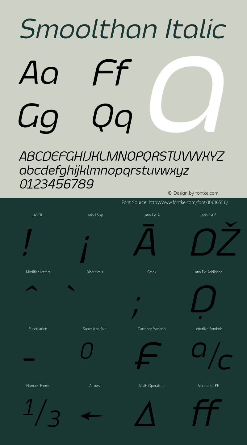 Smoolthan Italic Version 1.00 November 30, 2014, initial release图片样张