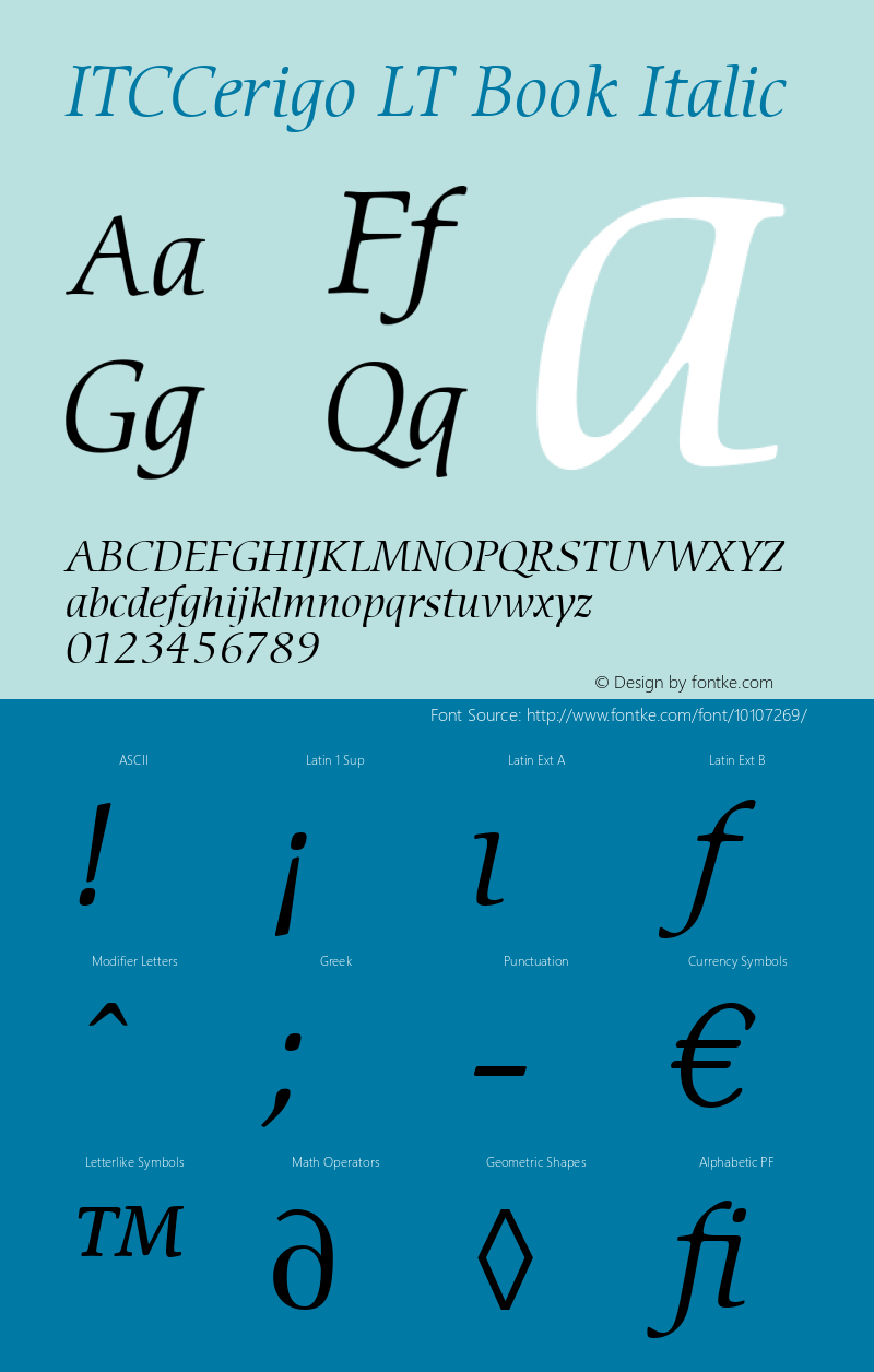 ITCCerigo LT Book Italic Version 6.1; 2002图片样张