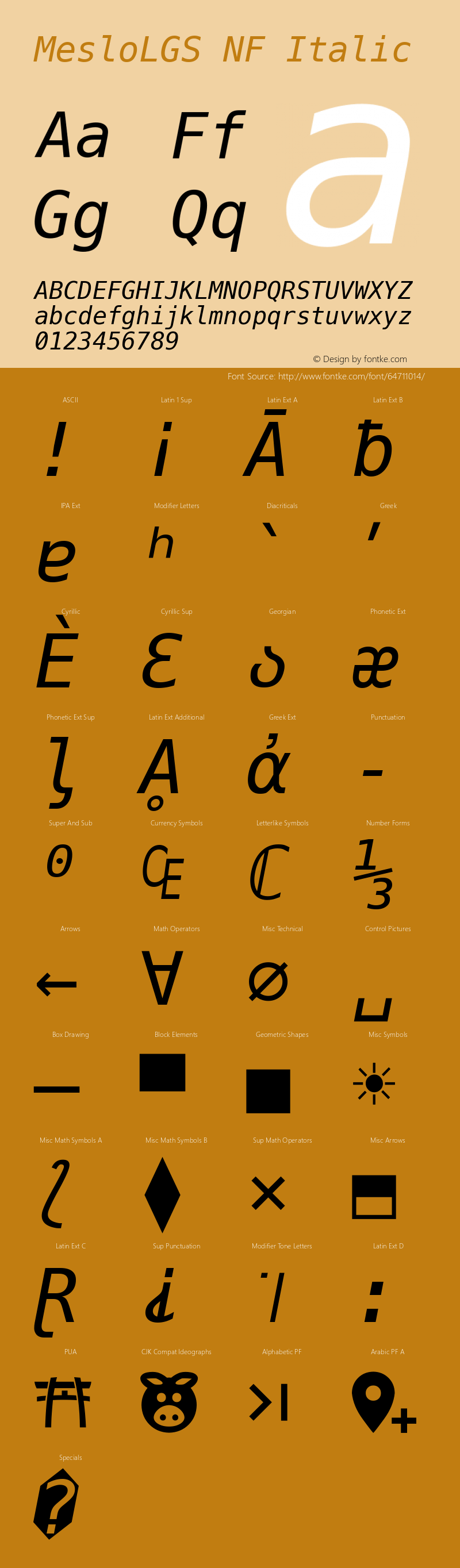 Meslo LG S Italic Nerd Font Complete Windows Compatible 1.210图片样张