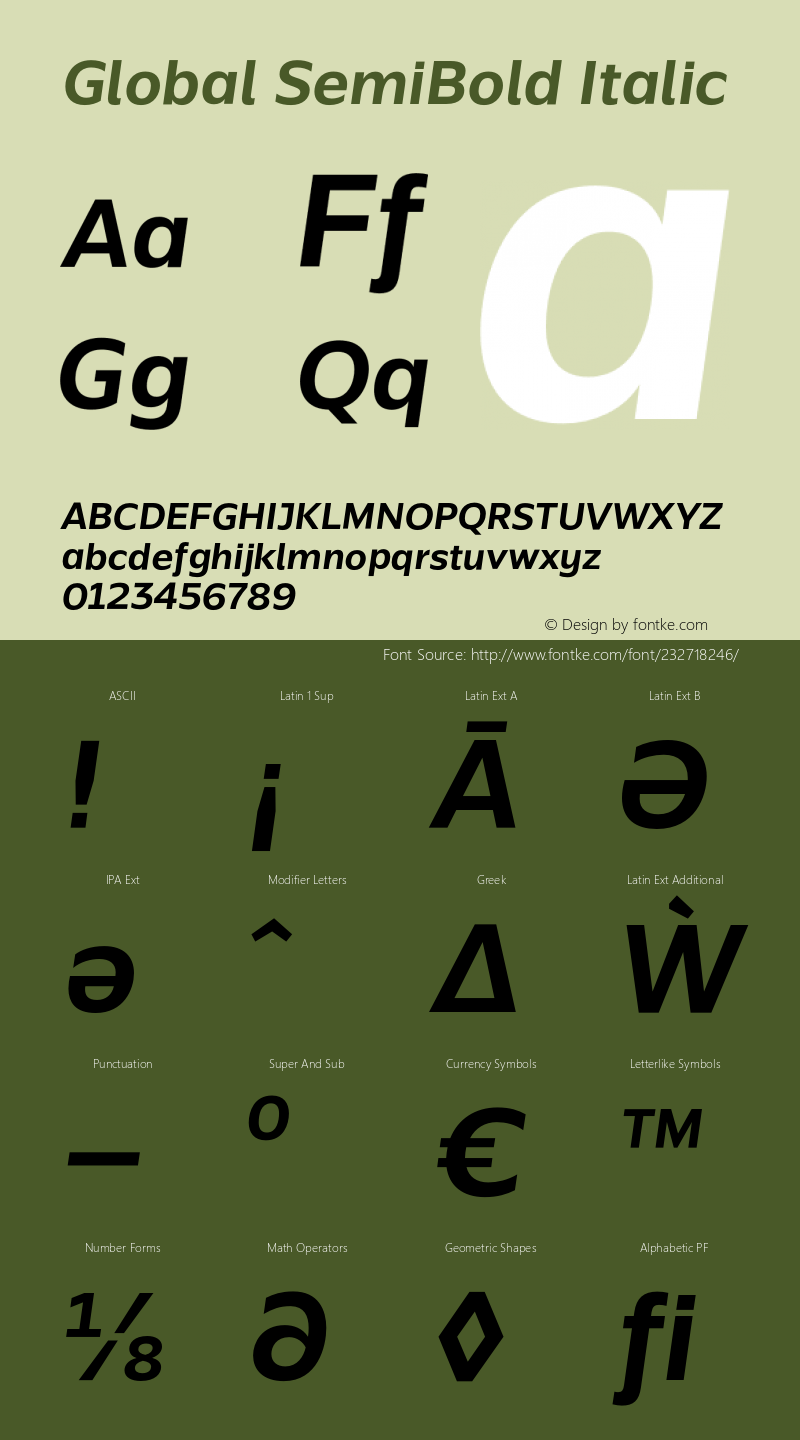 Global SemiBold Italic Version 1.002;PS 001.002;hotconv 1.0.70;makeotf.lib2.5.58329图片样张
