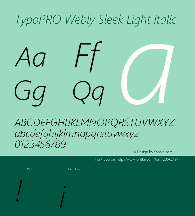 TypoPRO WeblySleek UI Light Italic Version 5.22 January 23, 2013图片样张
