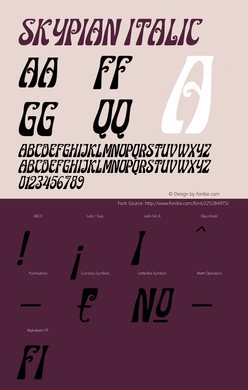 SKYPIAN Italic Version 1.00;June 3, 2022;FontCreator 13.0.0.2683 64-bit图片样张