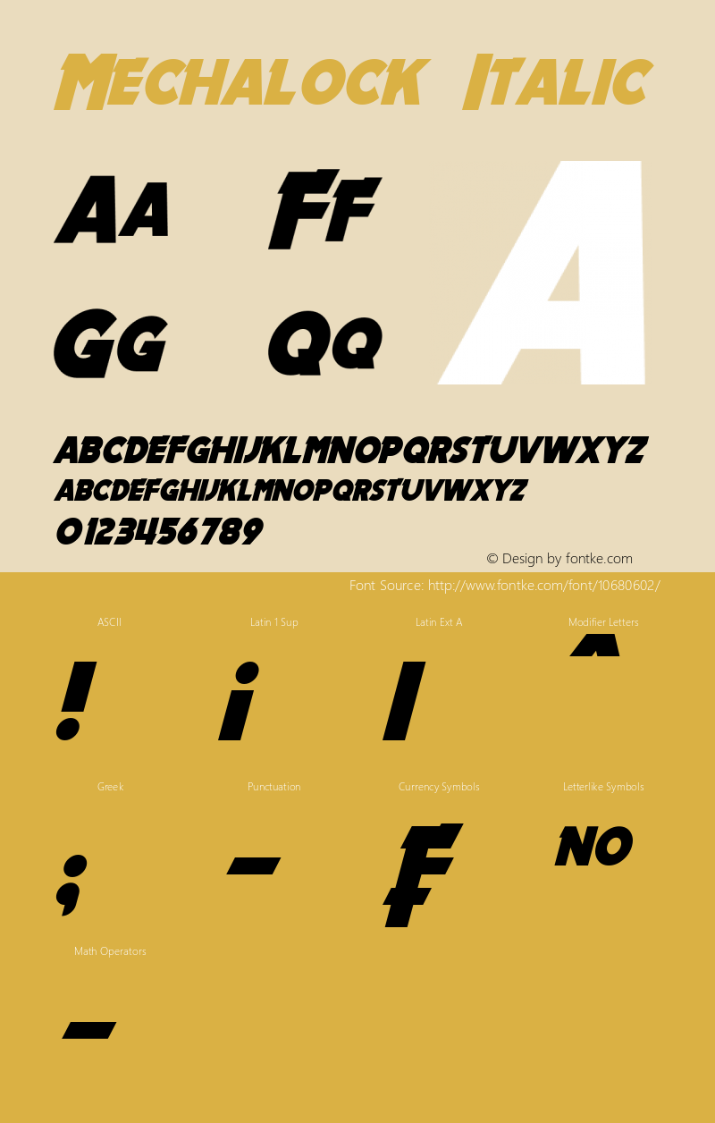 Mechalock Italic Version 1.10 March 25, 2015图片样张