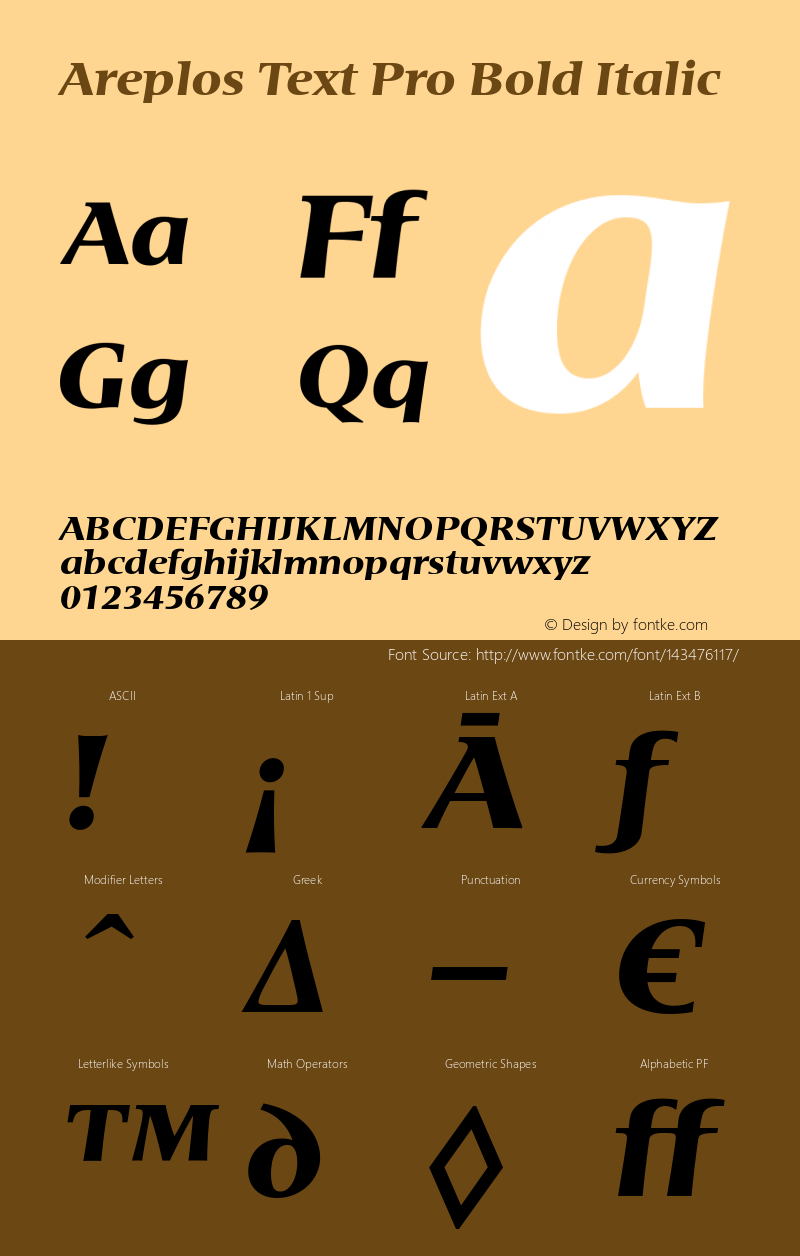 Areplos Text Pro Bold Italic Version 1.000 2005 initial release图片样张