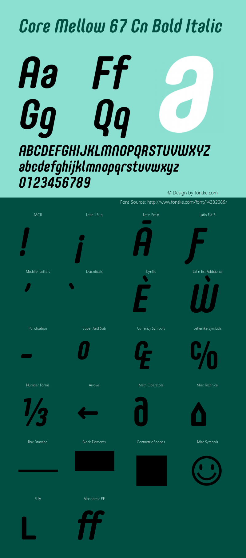 Core Mellow 67 Cn Bold Italic Version 1.000图片样张