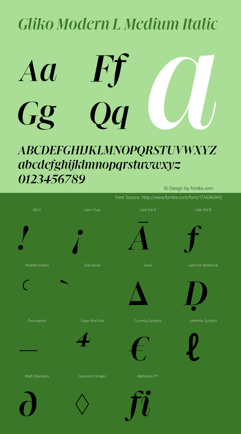 Gliko Modern L Medium Italic Version 2.001图片样张