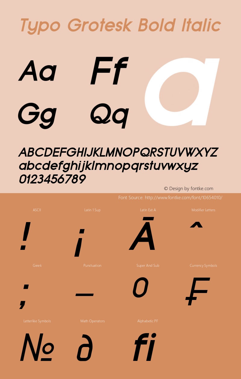 Typo Grotesk Bold Italic Version 1.00 February 21, 2015, initial release图片样张