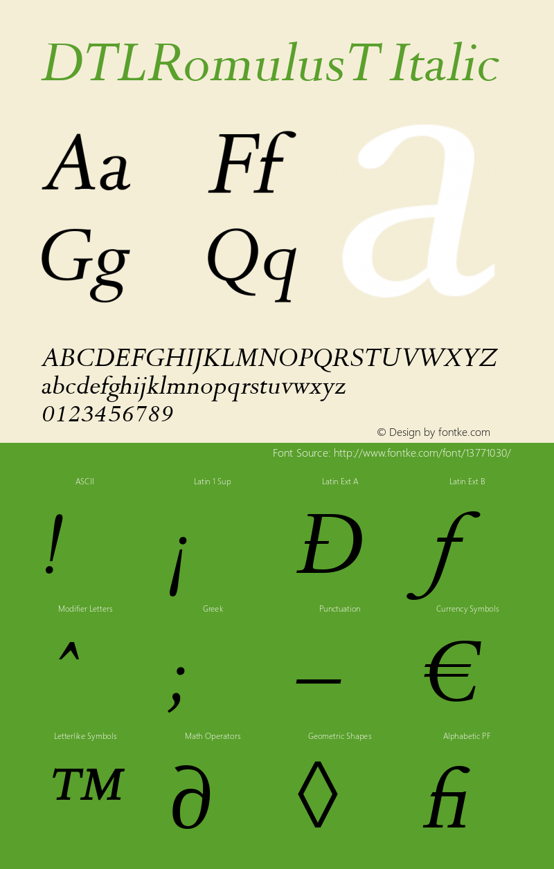 DTLRomulusT Italic Version 001.001图片样张