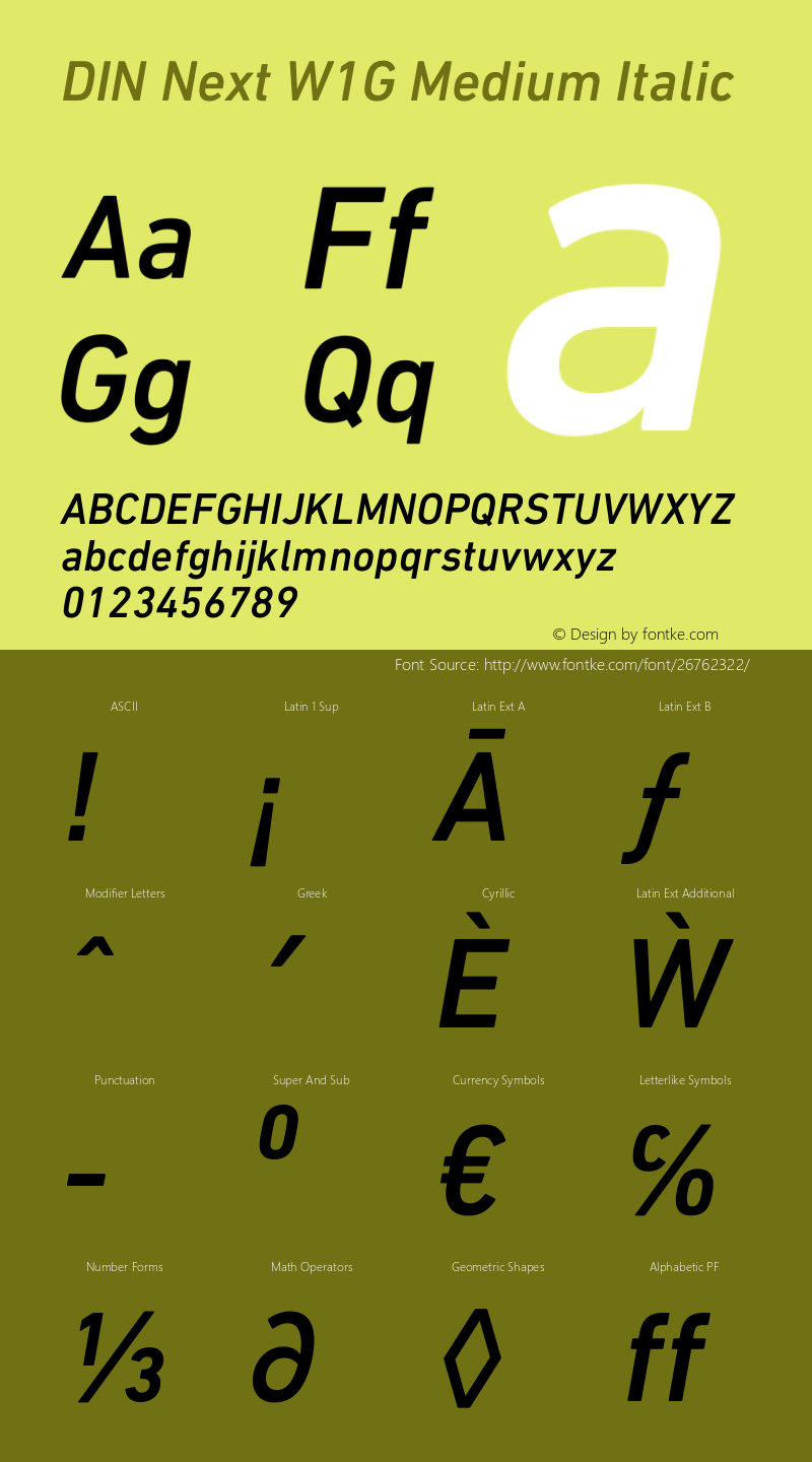 DIN Next W1G Medium Italic Version 1.40图片样张