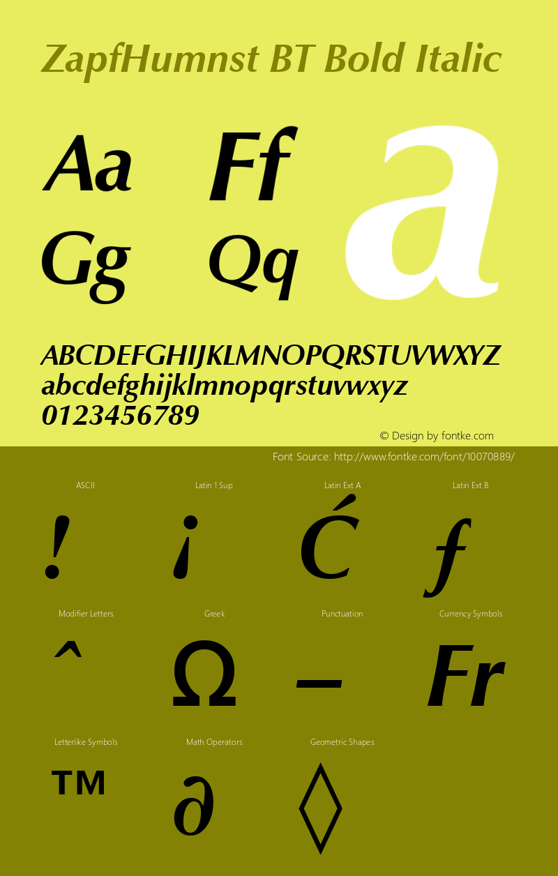 ZapfHumnst BT Bold Italic mfgpctt-v4.4 Nov 16 1998图片样张