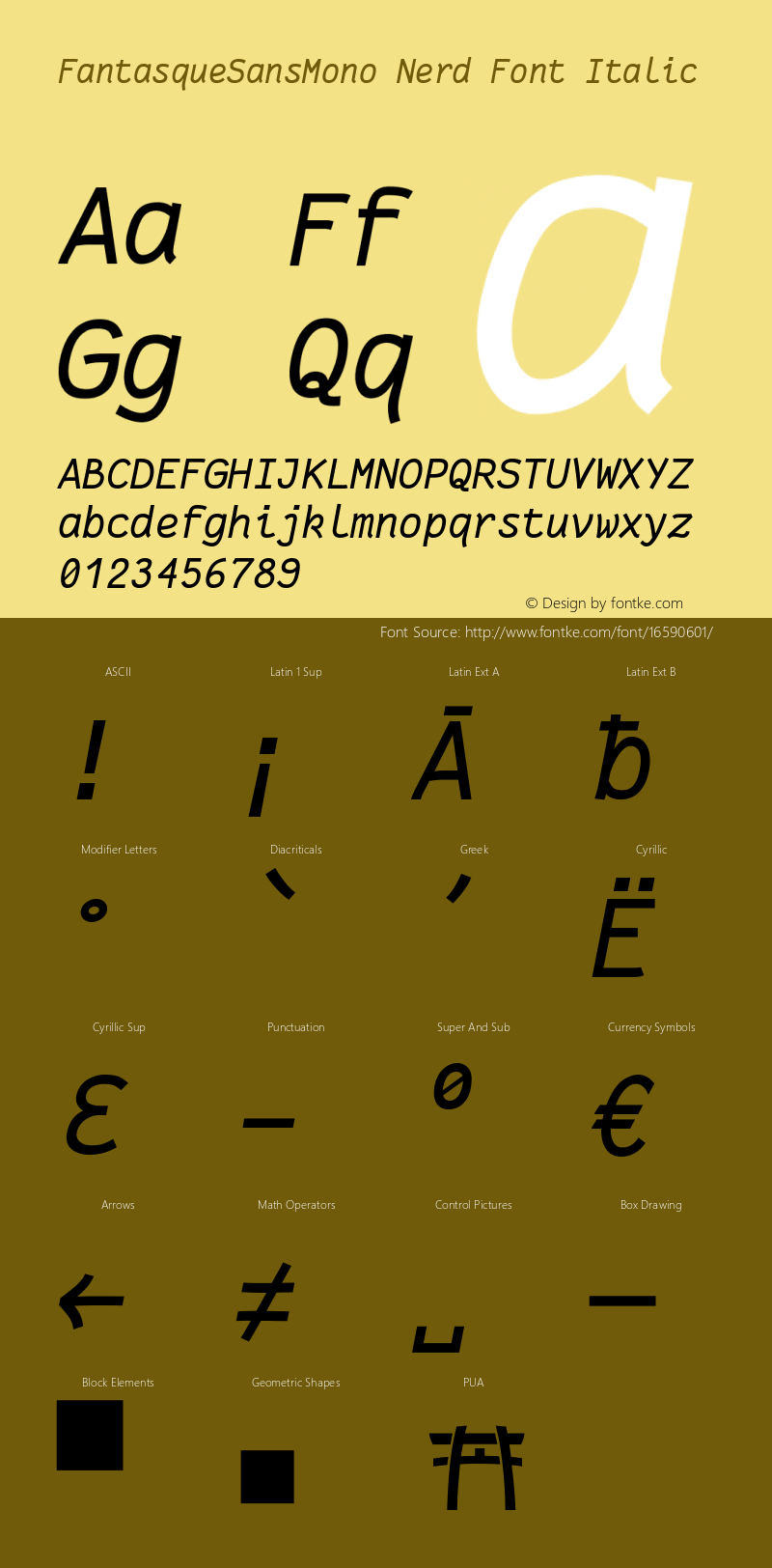 FantasqueSansMono Nerd Font Italic Version 1.7.1 ; ttfautohint (v1.4.1.16-c0b8)图片样张