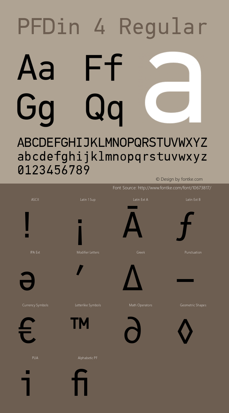 PFDin 4 Regular Version 1.000;com.myfonts.easy.parachute.pf-din-mono.regular.wfkit2.version.3r5i图片样张