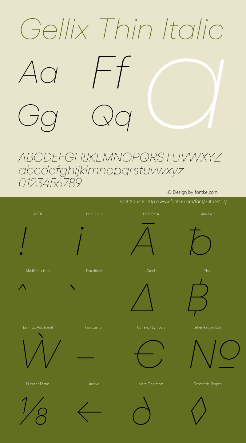 Gellix Thin Italic Version 1.006;PS 001.006;hotconv 1.0.88;makeotf.lib2.5.64775图片样张