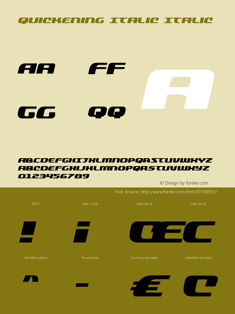Quickening Italic Italic Version 1.0; 2013图片样张