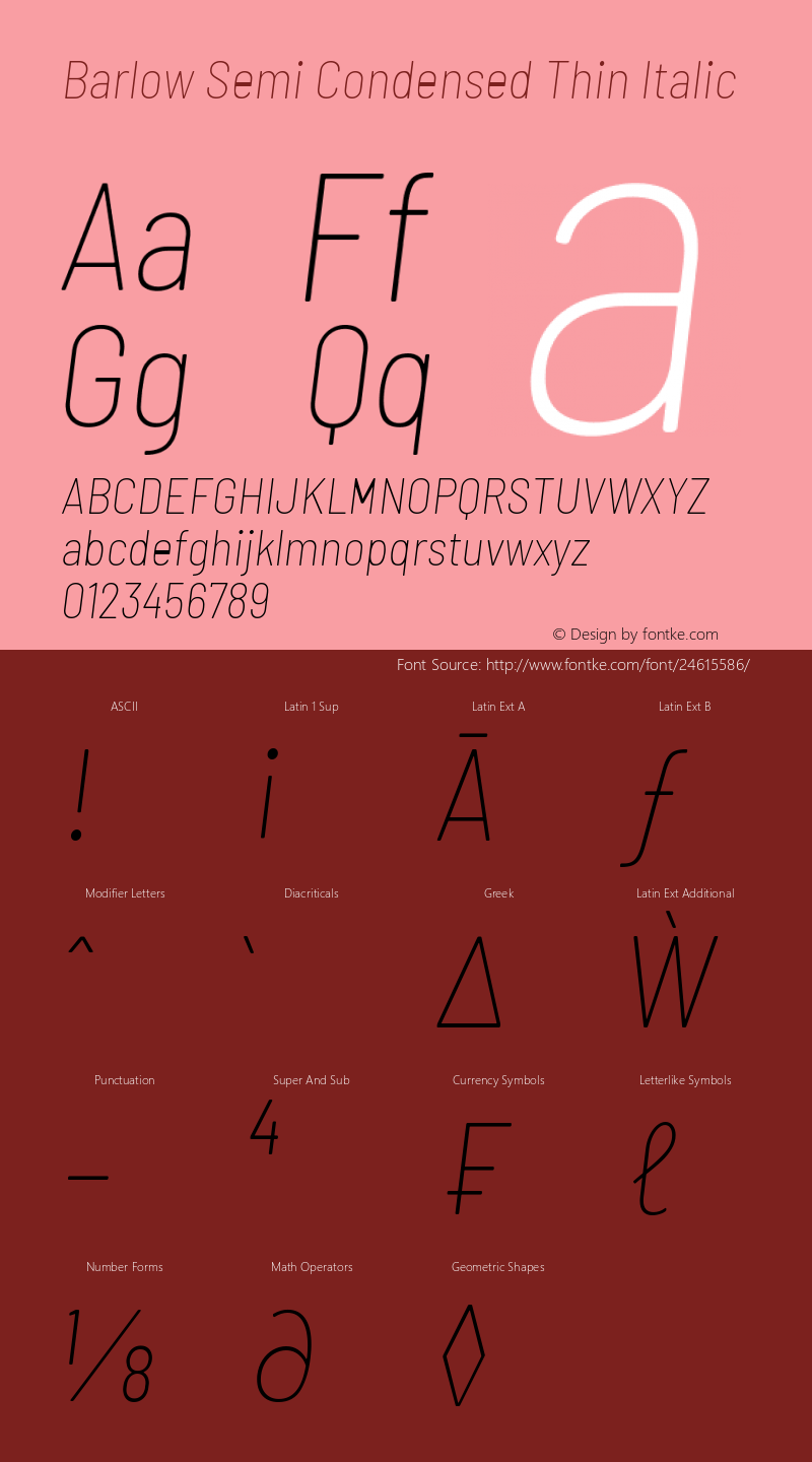 Barlow Semi Condensed Thin Italic Version 1.107图片样张