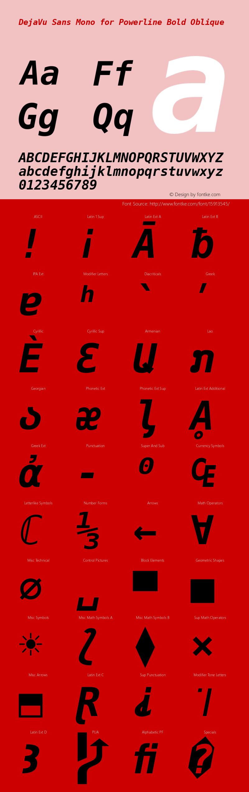 DejaVu Sans Mono for Powerline Bold Oblique Version 2.33图片样张