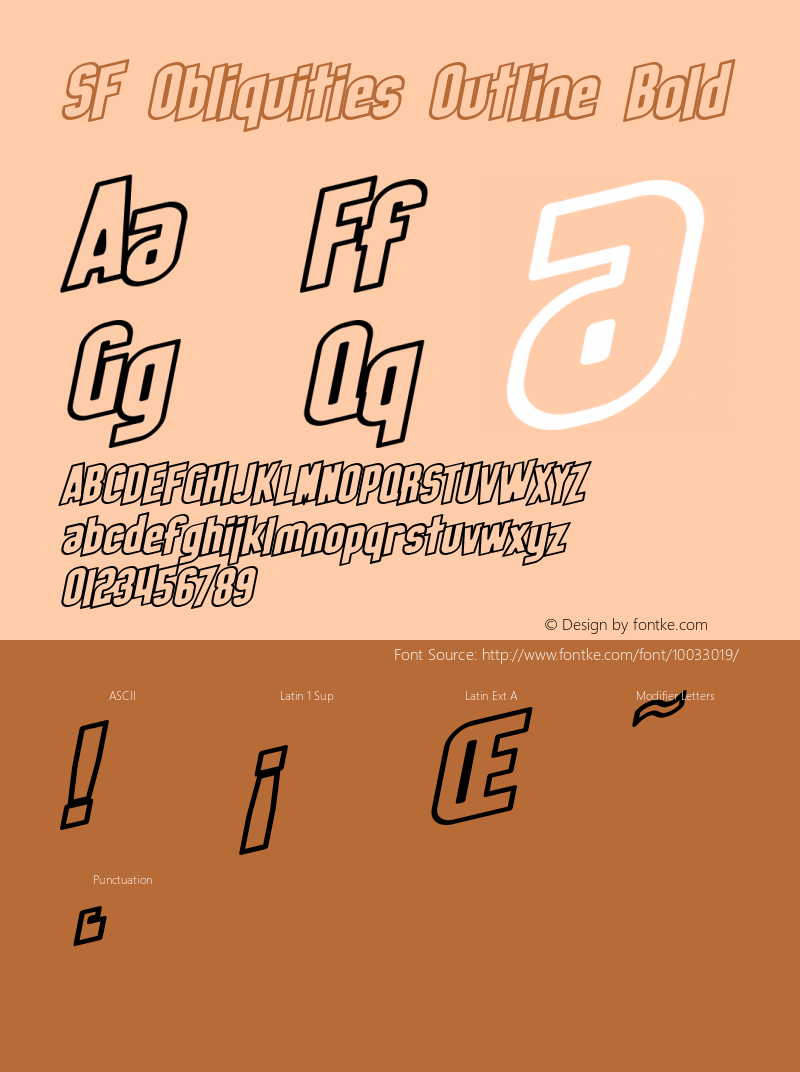 SF Obliquities Outline Bold ver 1.0; 1999. Freeware for non-commercial use.图片样张