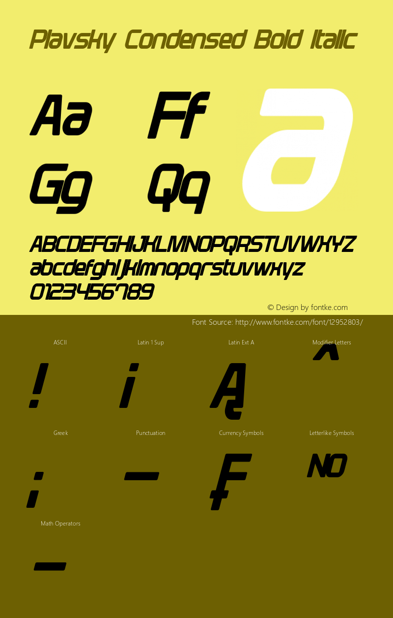 Plavsky Condensed Bold Italic Version 1.10 February 20, 2016图片样张