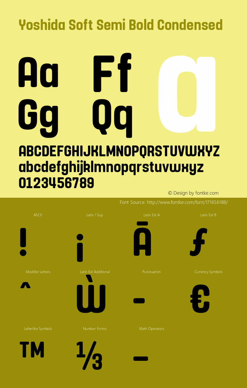 Yoshida Soft Semi Bold Condensed Version 1.000;PS 001.000;hotconv 1.0.88;makeotf.lib2.5.64775图片样张