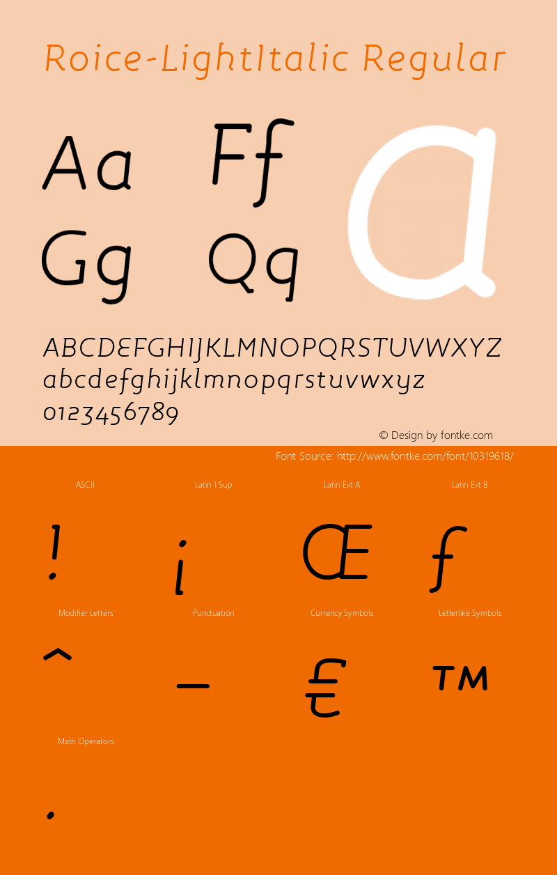 Roice-LightItalic Regular Version 004.460图片样张