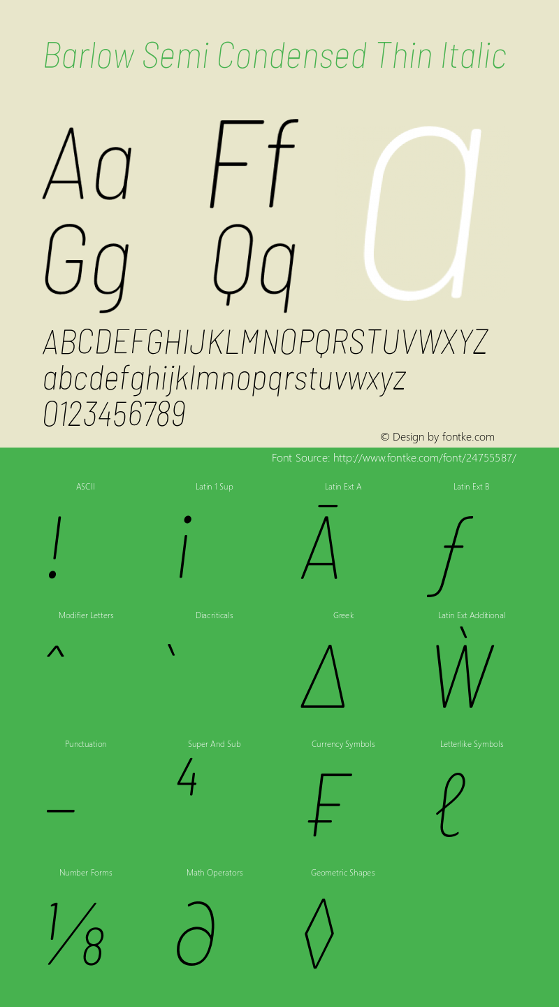 Barlow Semi Condensed Thin Italic Version 1.101;PS 001.101;hotconv 1.0.88;makeotf.lib2.5.64775图片样张