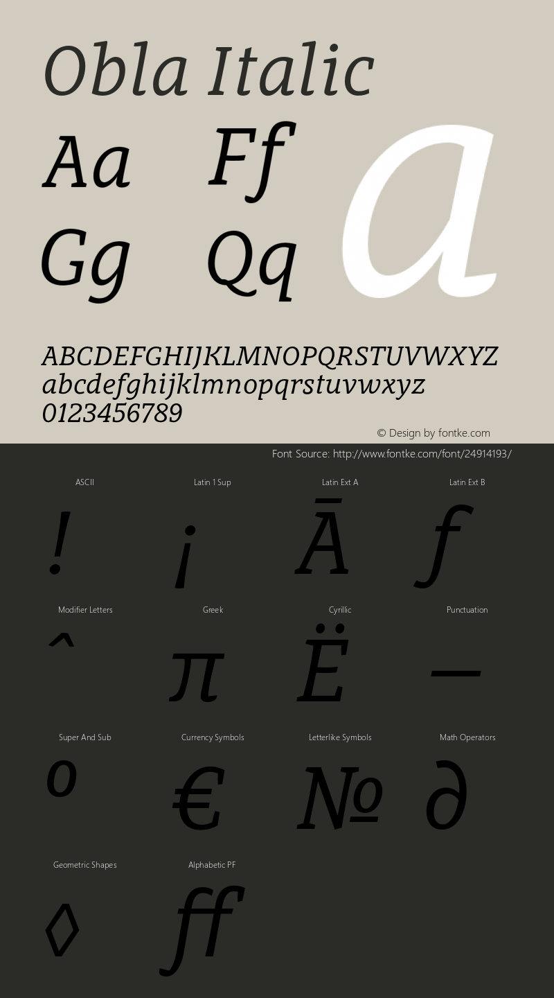 Obla-Italic Version 1.000 2016 initial release图片样张