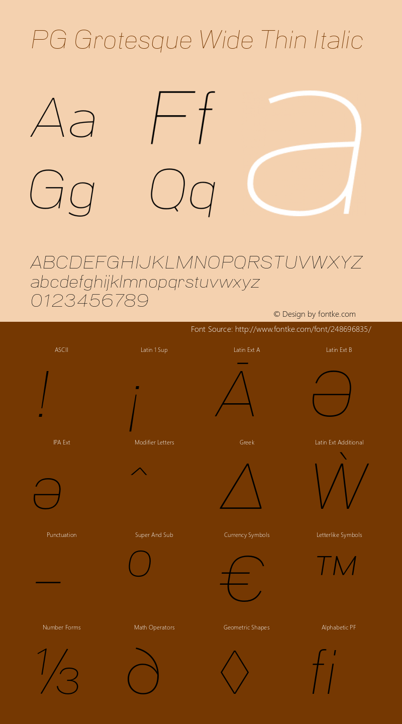 PG Grotesque Wide Thin Italic Version 1.000;Glyphs 3.2 (3207)图片样张