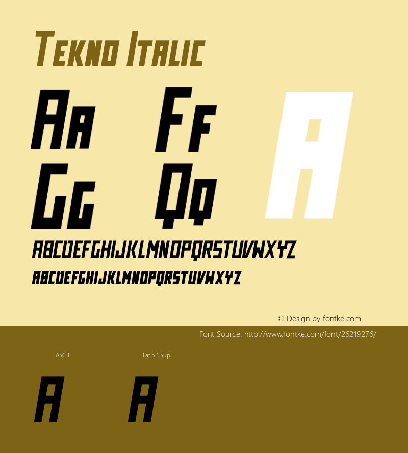 Tekno Italic Version 1.002;Fontself Maker 2.1.2图片样张