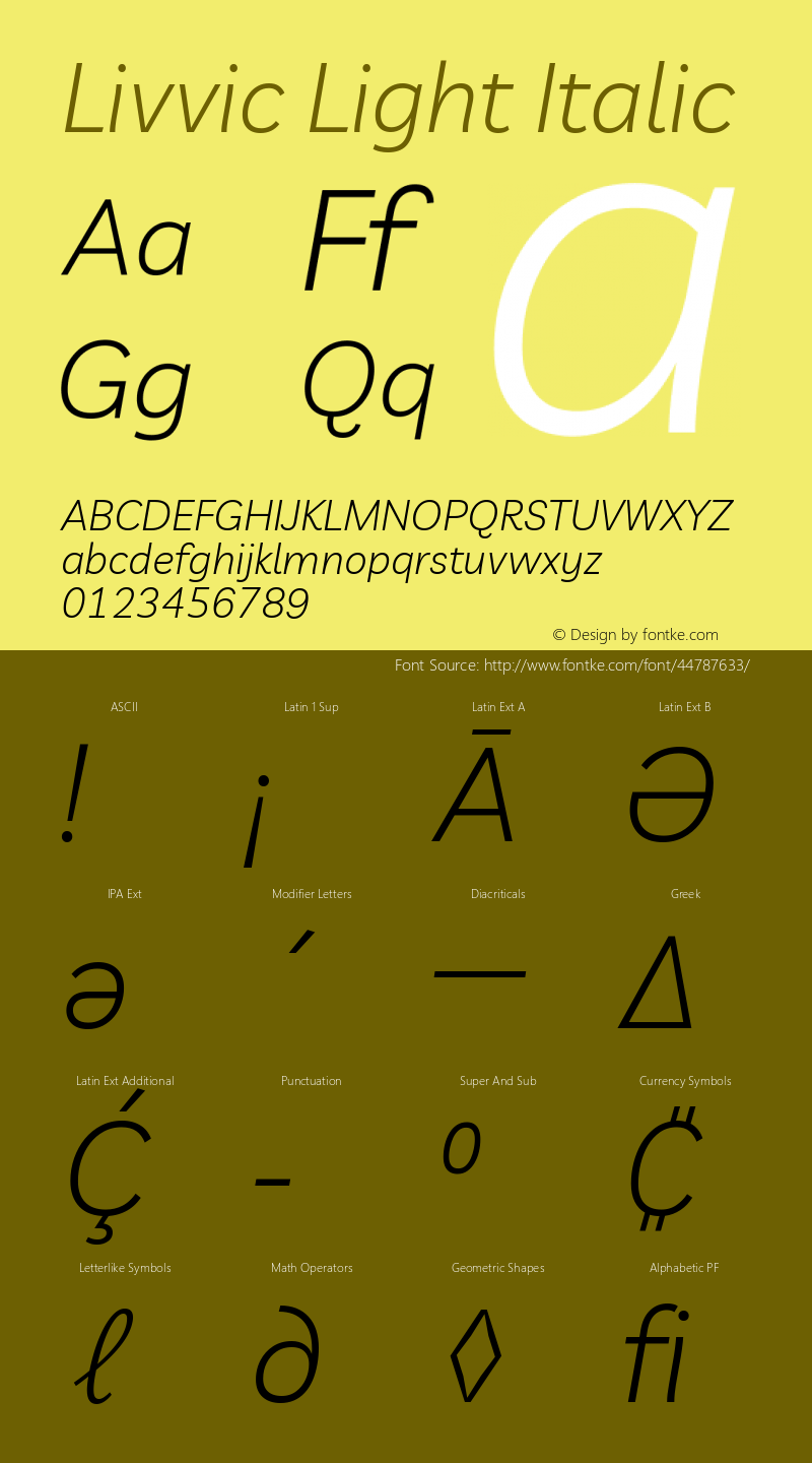 Livvic Light Italic Version 1.001; ttfautohint (v1.8.2)图片样张