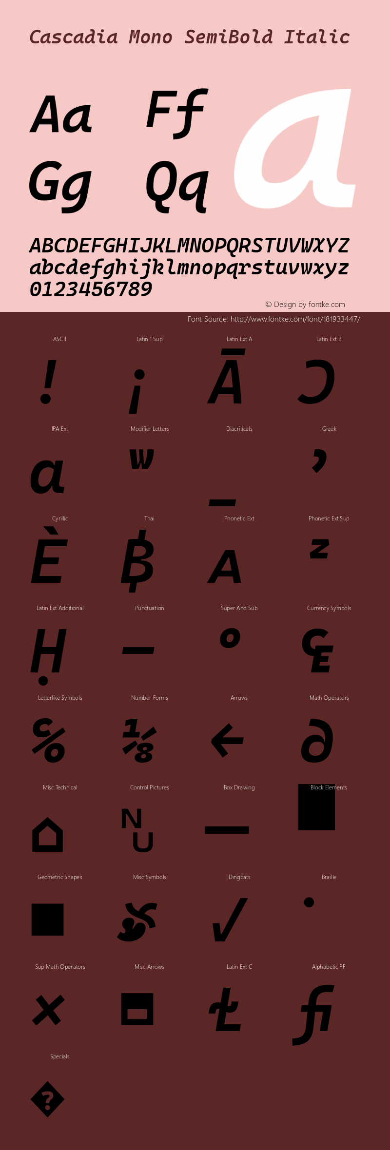 Cascadia Mono SemiBold Italic Version 2110.031; ttfautohint (v1.8.4)图片样张