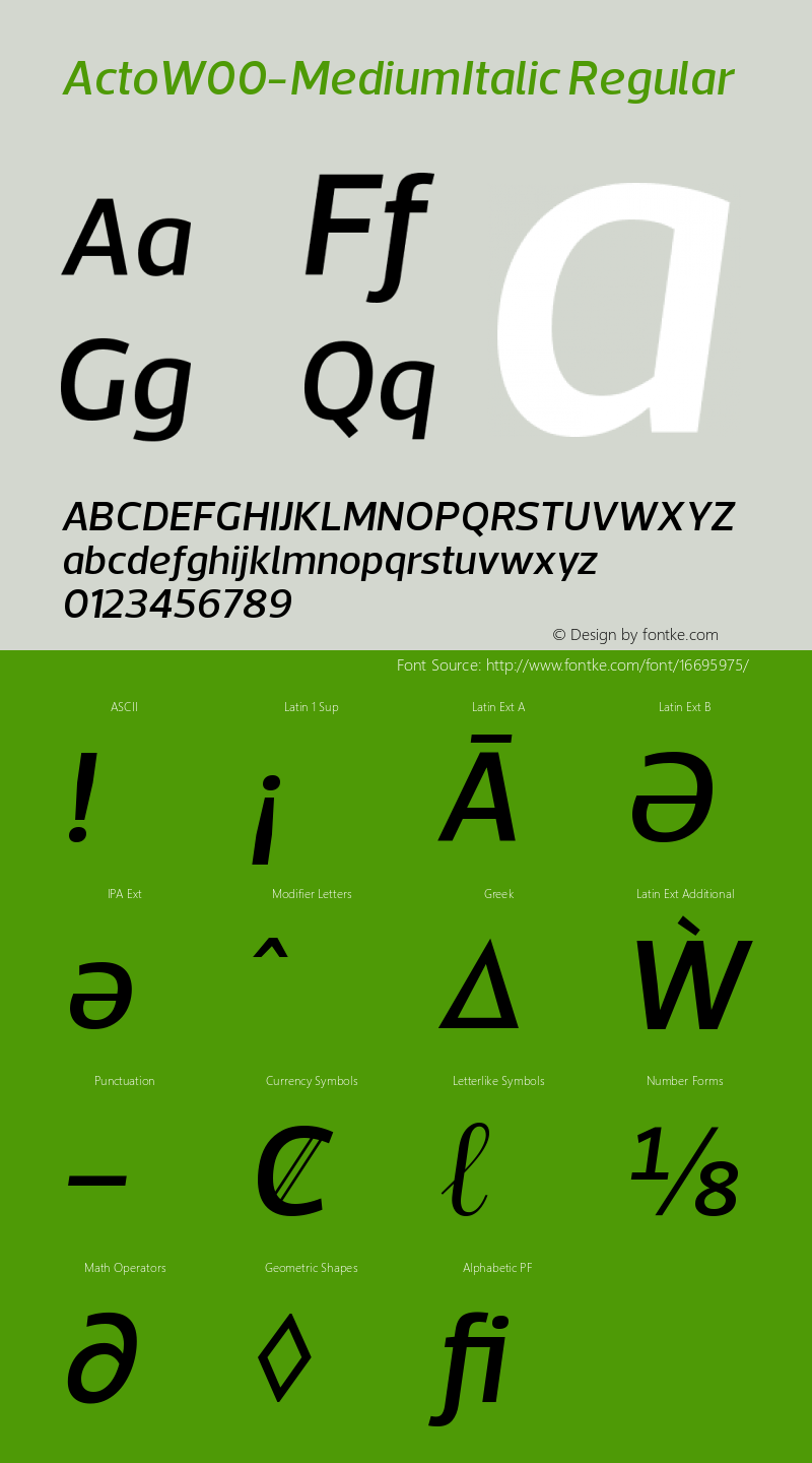 ActoW00-MediumItalic Regular Version 1.10图片样张