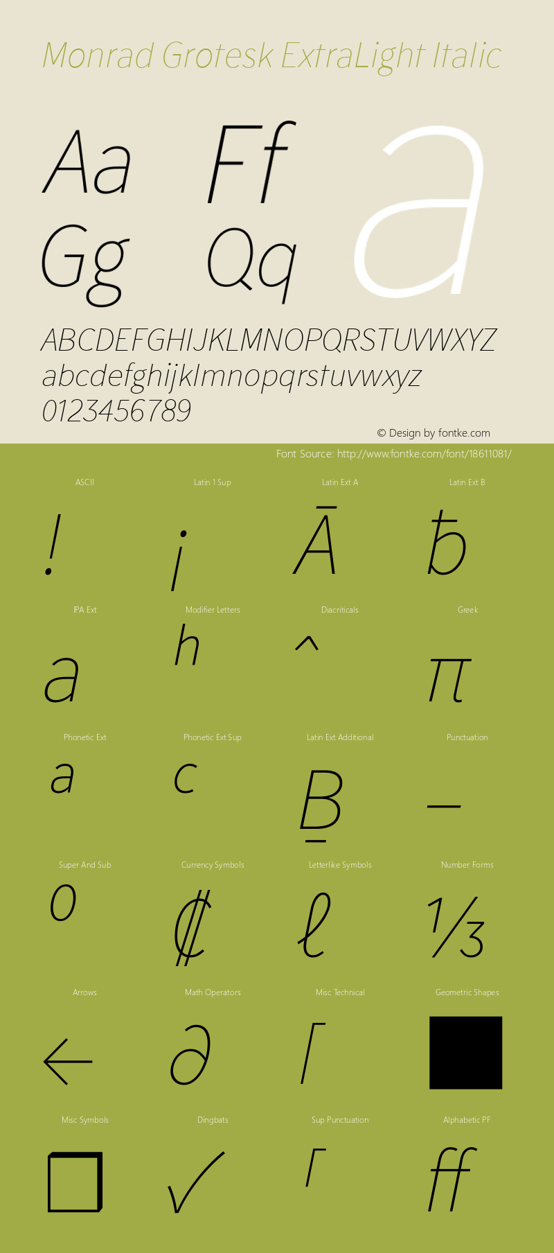 Monrad Grotesk ExtraLight Italic Version 1.065;PS Version 2.0;hotconv 1.0.78;makeotf.lib2.5.61930图片样张