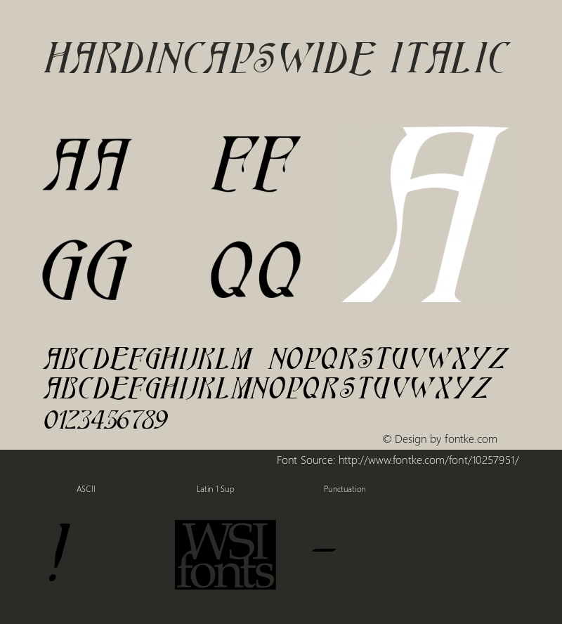 HardinCapsWide Italic Macromedia Fontographer 4.1.5 5/14/98图片样张