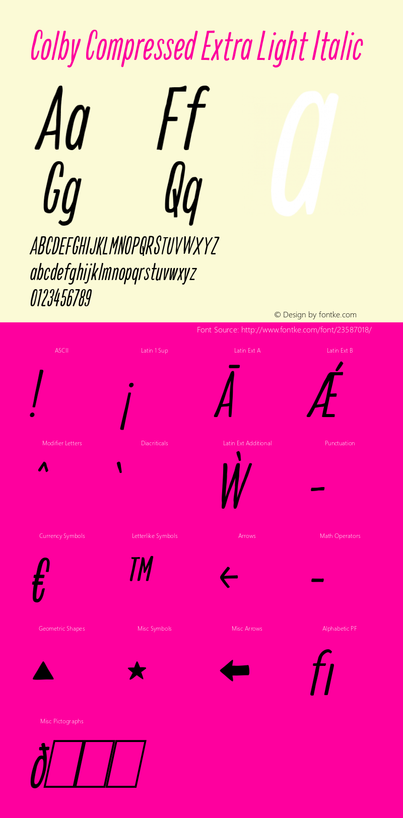 Colby Compressed Extra Light Italic Version 1.000图片样张