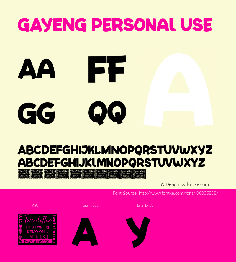 GAYENGPersonalUse Version 1.001;Fontself Maker 3.5.4图片样张