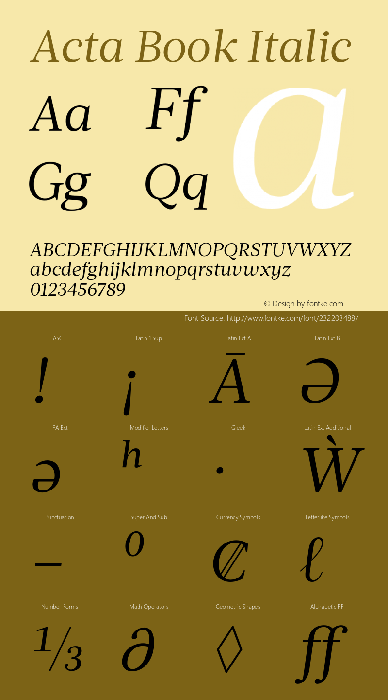 Acta-BookItalic Version 1.000图片样张