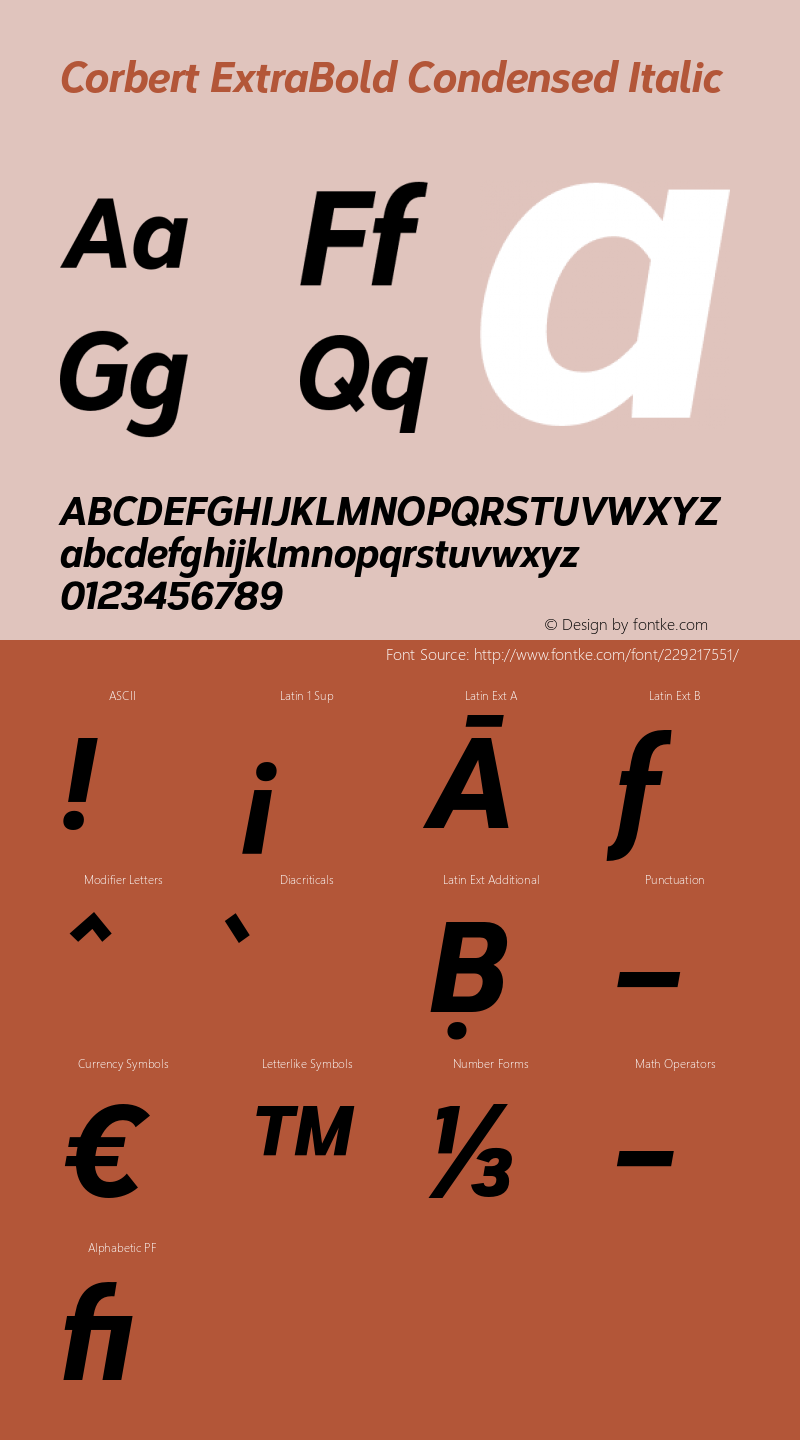 Corbert ExtraBold Condensed Italic Version 002.001 March 2020图片样张